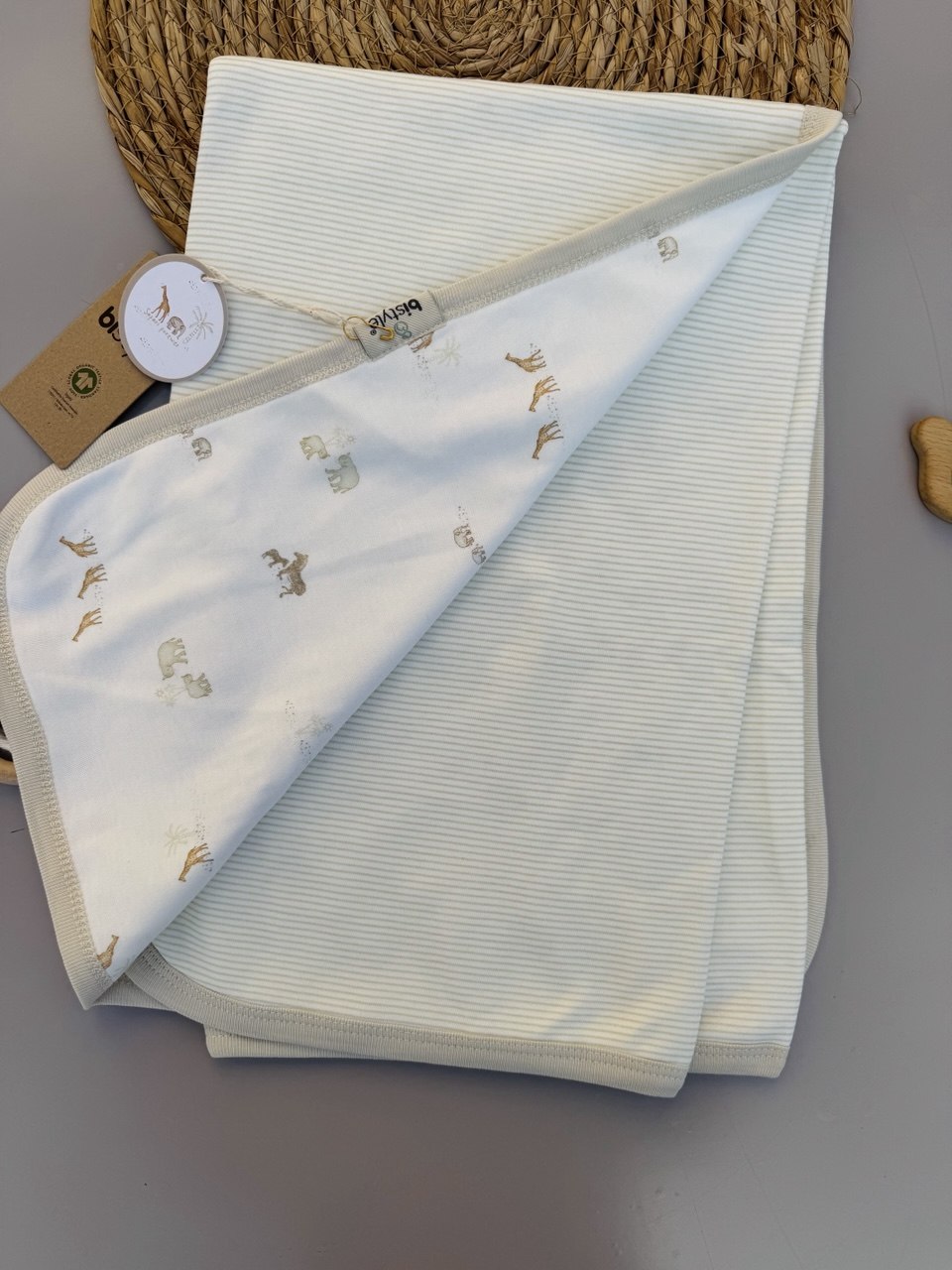 White And Mint Safari Organic Cotton Double Face Blanket