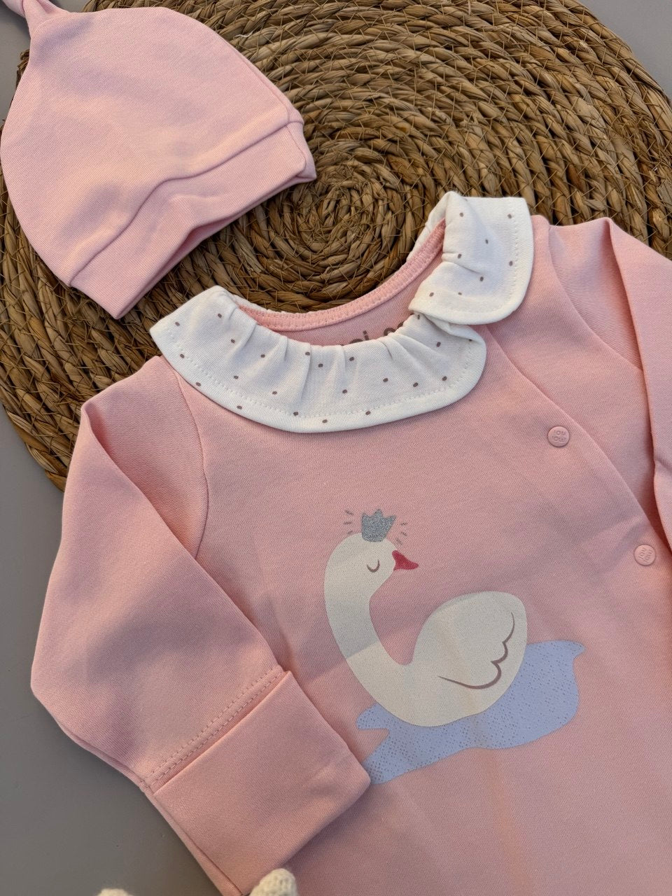 Pink Duck Cotton Overall With Hat