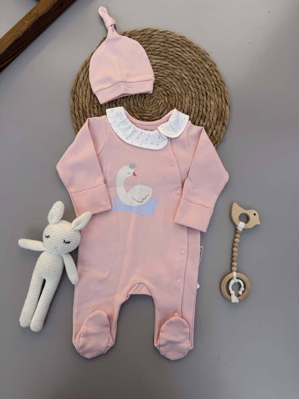 Pink Duck Cotton Overall With Hat