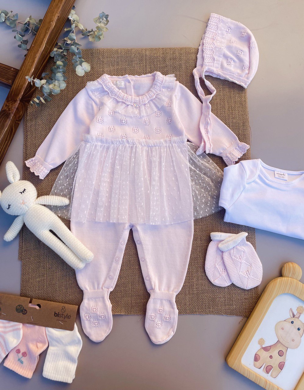 Pink Organic Cotton Overall With Tule