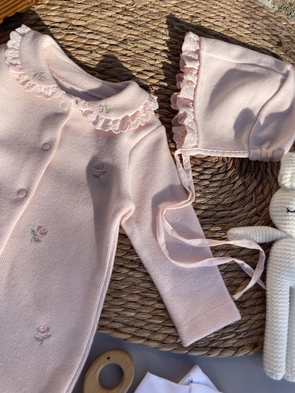 Pink Flowers Overall With Hat