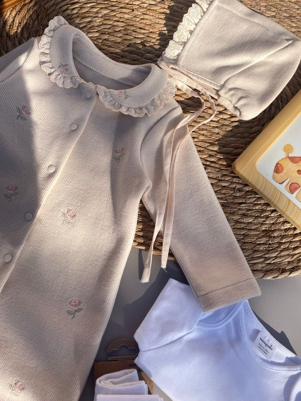 BeigeFlowers Overall With Hat