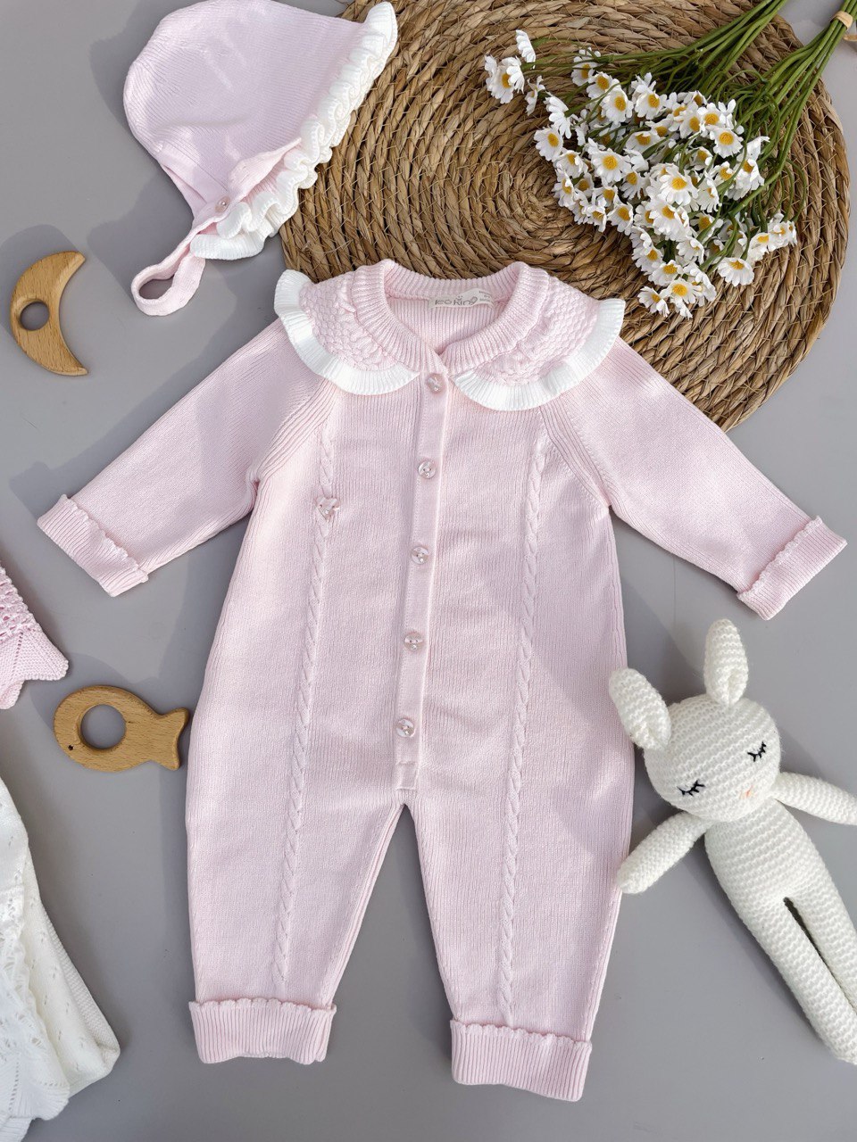 Pink Organic Cotton Organic Overall With Hat