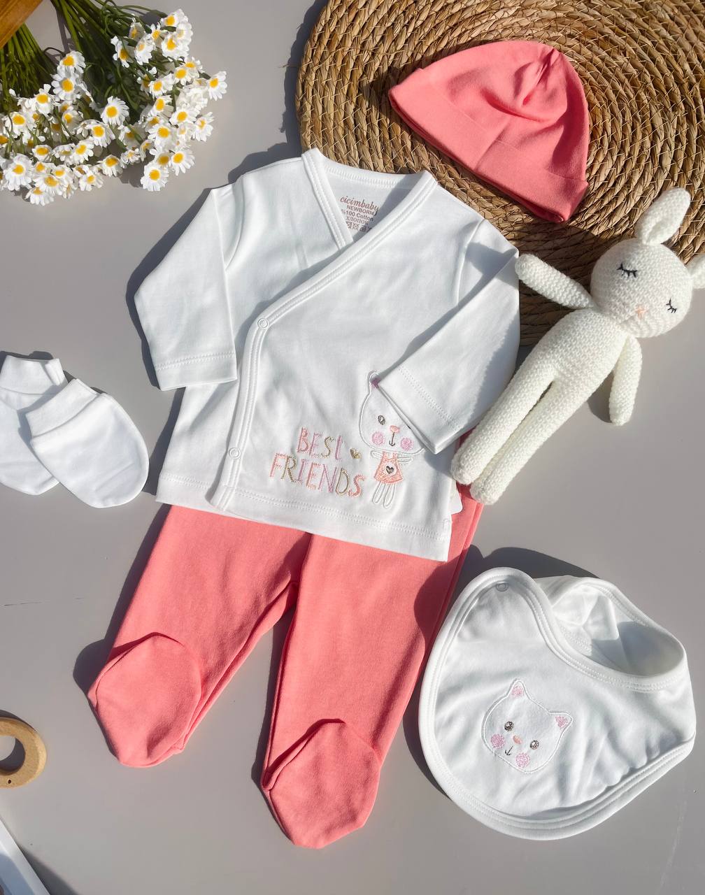 Orange  And White Ducks Organic Cotton Set 5 Pcs