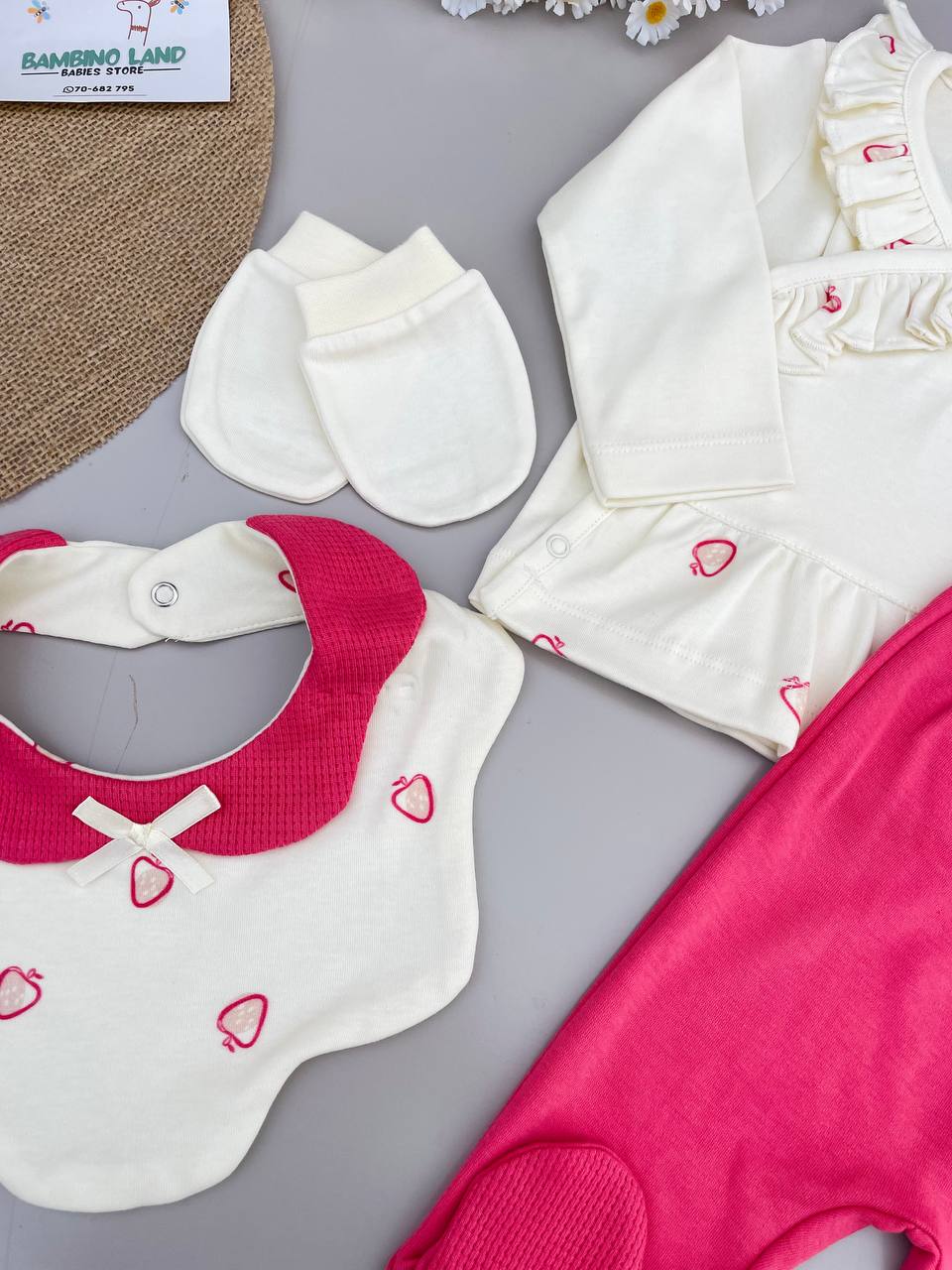 Fuchisia And White 5 Pcs Cotton Set