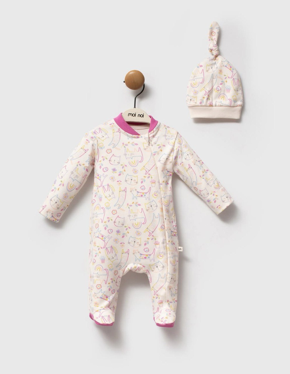 Fuchisia Cats Playful Overall With Hat