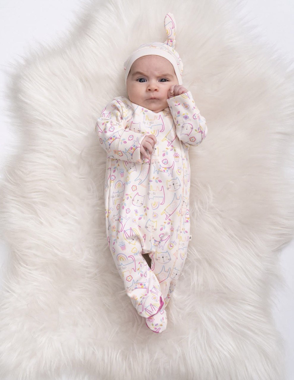 Fuchisia Cats Playful Overall With Hat