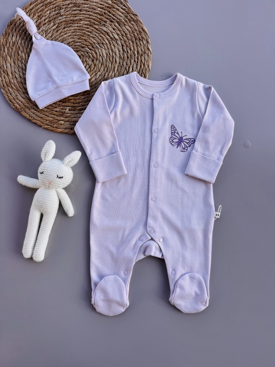 Lila Butterfly Cotton Overall With Hat