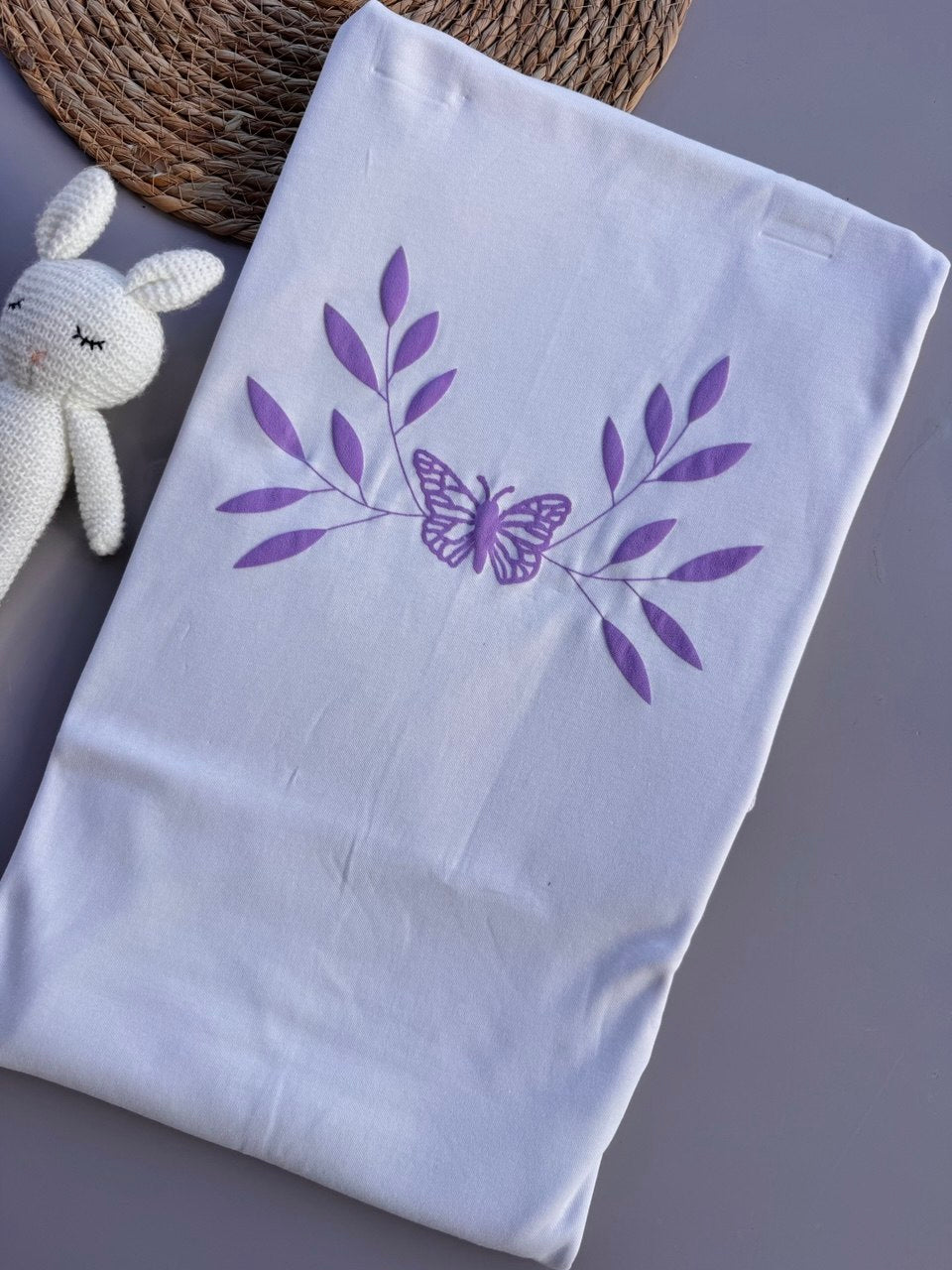 White And Lila Butterfly Double Face Blanket