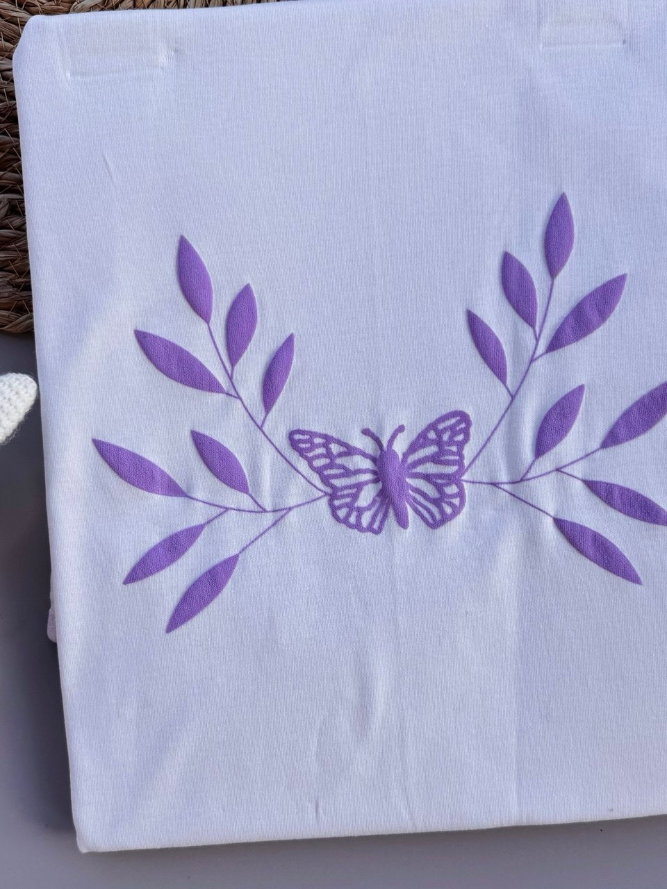 White And Lila Butterfly Double Face Blanket