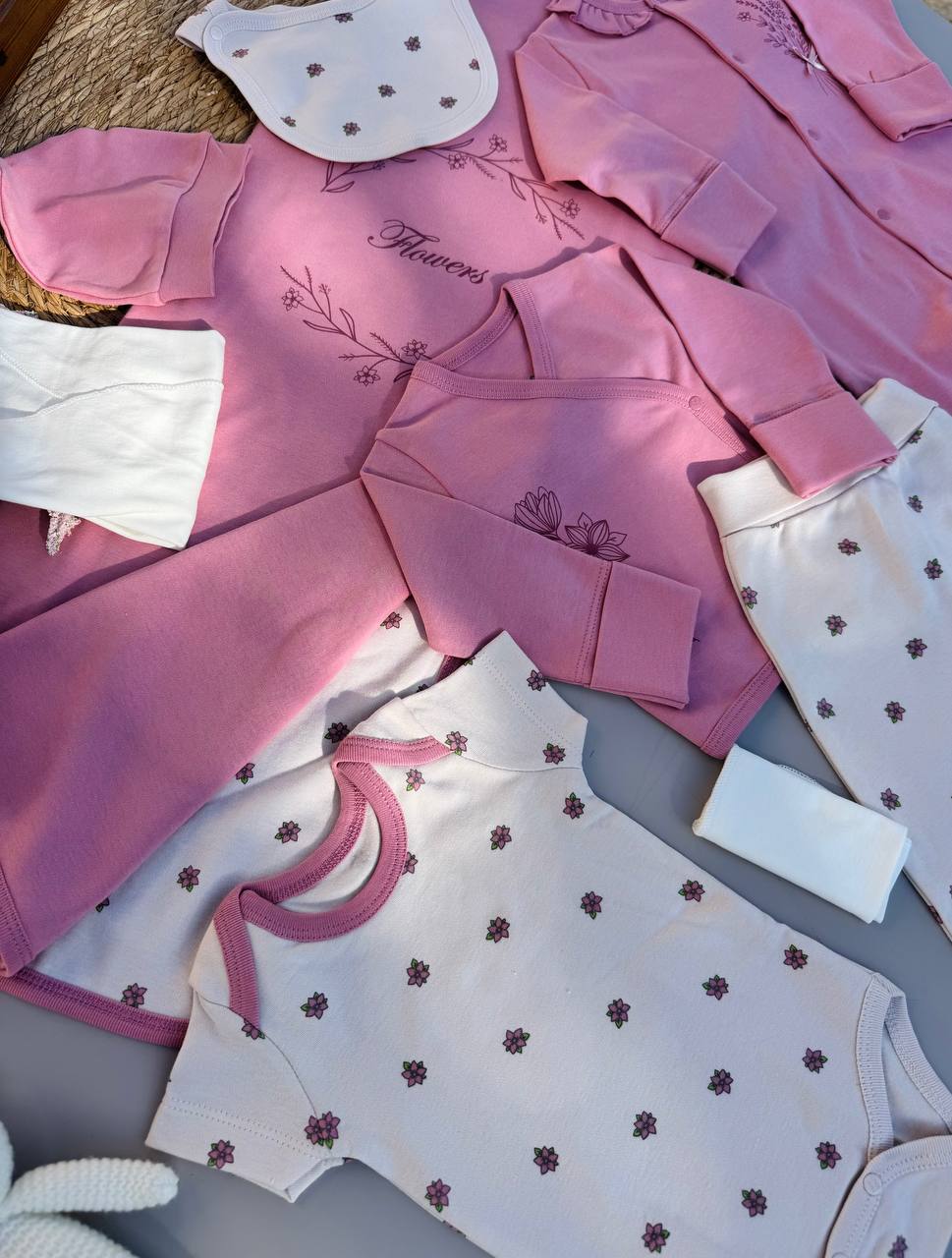 Dark Pink Flowers 10 Pcs Cotton Hospital Set