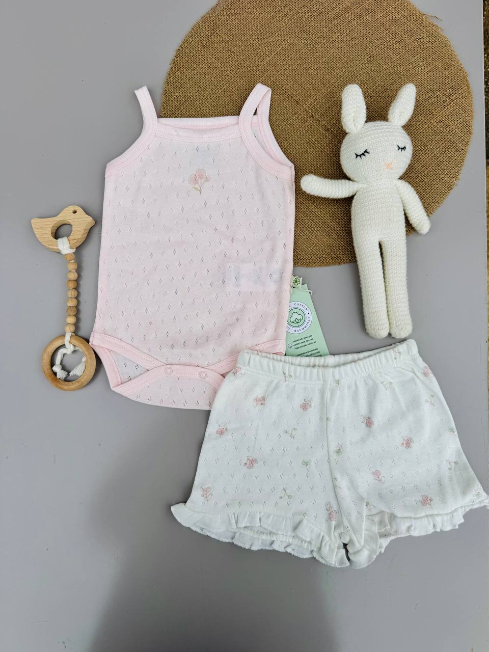 Pink And White Organic Cotton Set 2 Pcs GOTS Certified
