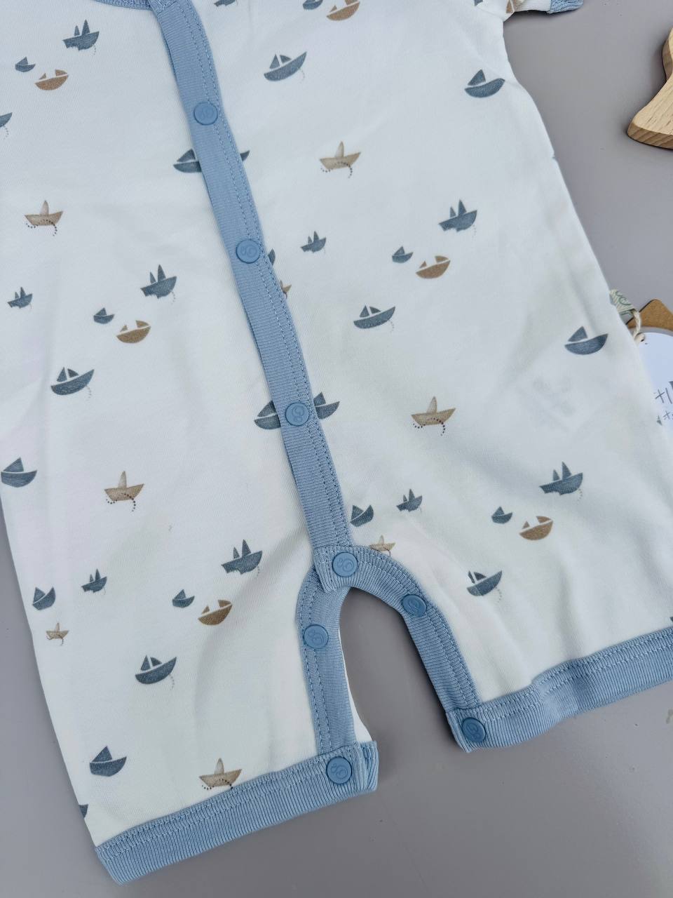 White And Blue Boats Organic Cotton GOTS Certified Romper