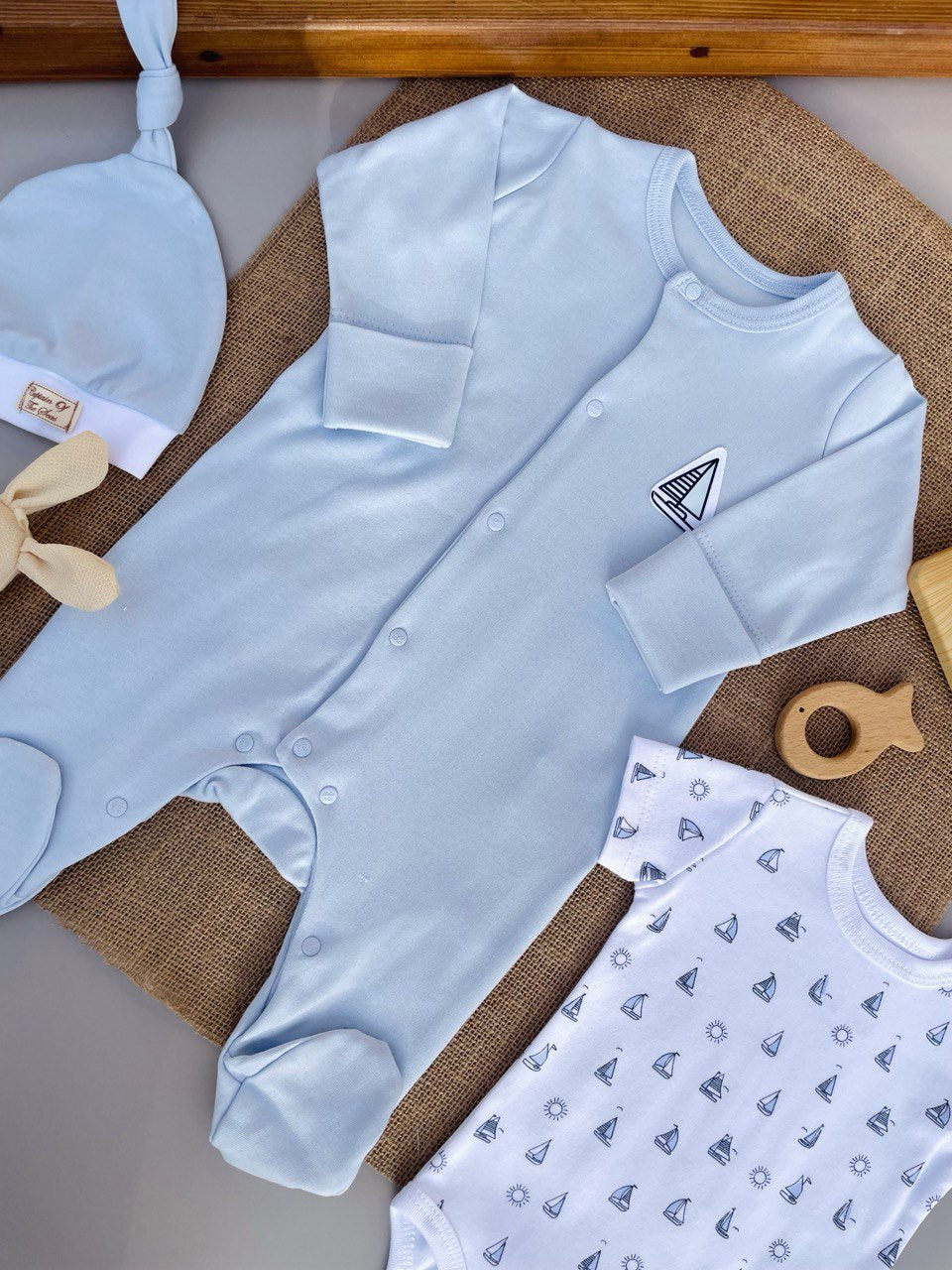 Blue Marin Overall With Bodysuit And Hat