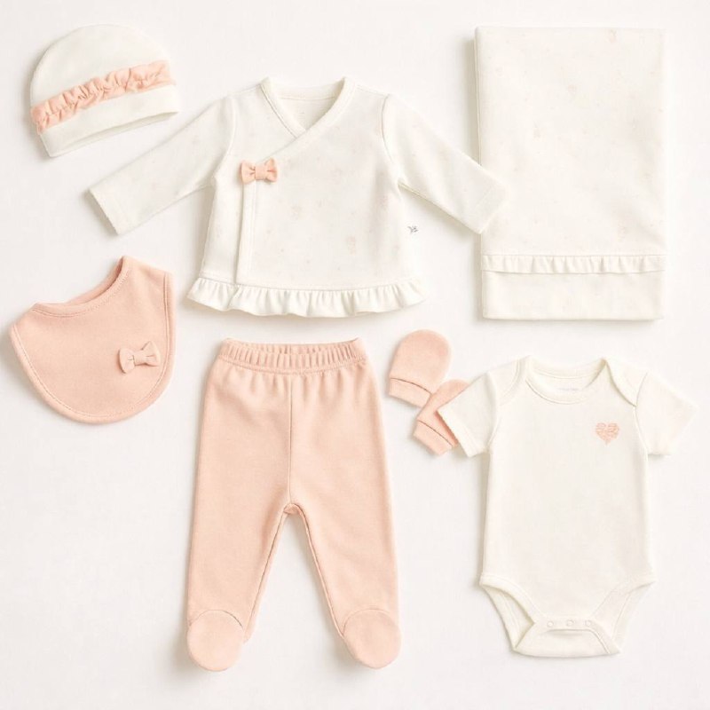 With And Peach Color Organic Cotton Hospital Set 7pcs
