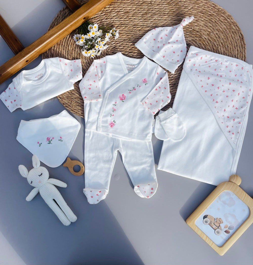 White And Pink Flowers 7 Pcs Set