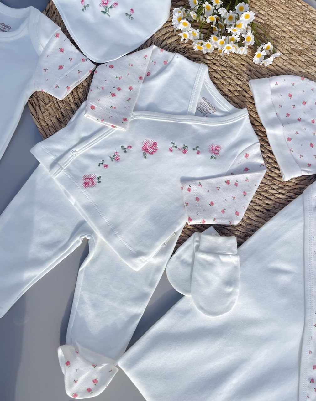 White And Pink Flowers 7 Pcs Set